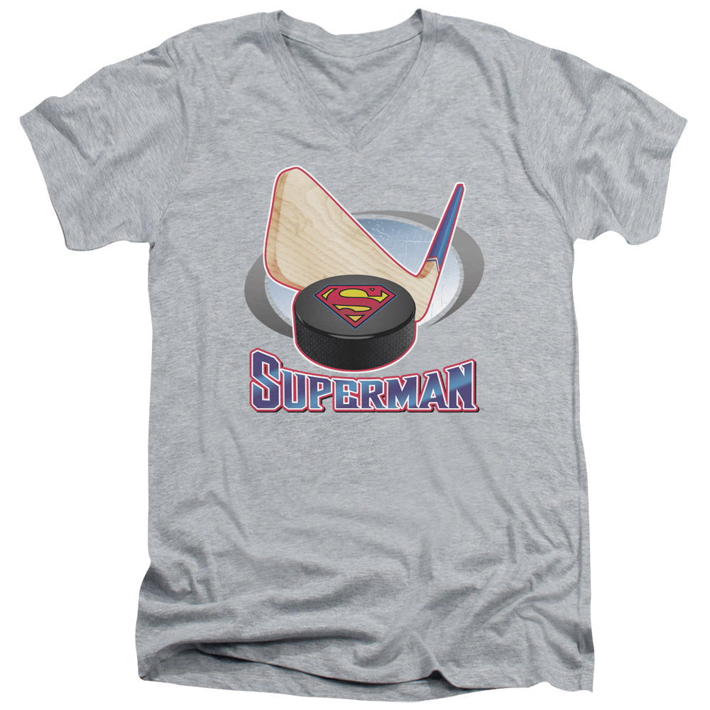 SUPERMAN/HOCKEY STICK - S/S ADULT V-NECK 30/1 - ATHLETIC HEATHER