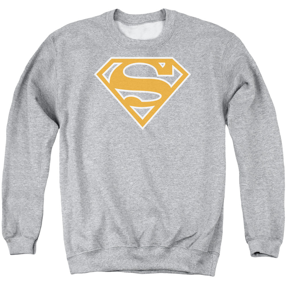 SUPERMAN/BURNT ORANGE&AMP;WHITE SHIELD - ADULT CREWNECK SWEATSHIRT - ATHLETIC HEATHER