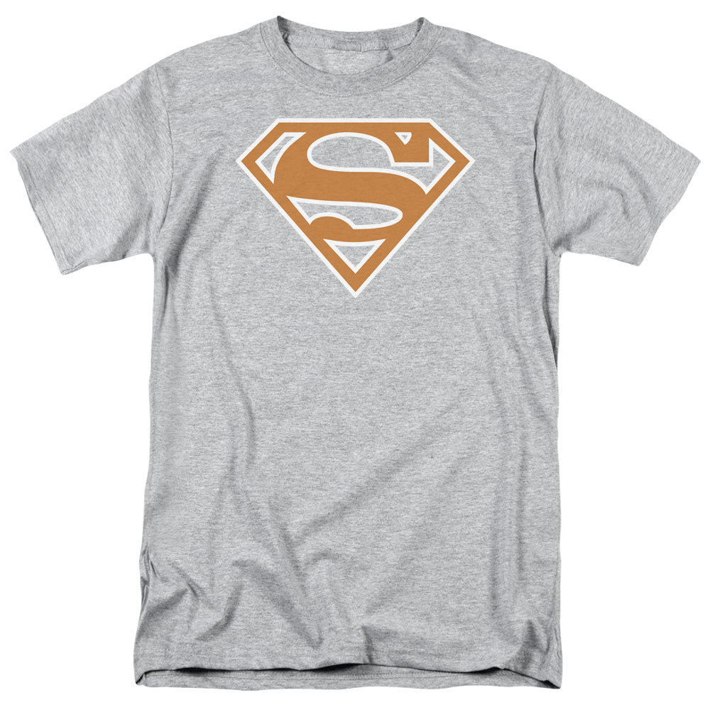SUPERMAN/BURNT ORANGE&WHITE SHIELD - S/S ADULT 18/1 - ATHLETIC HEATHER