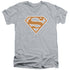 SUPERMAN/BURNT ORANGE&WHITE SHIELD - S/S ADULT V-NECK 30/1 - ATHLETIC HEATHER
