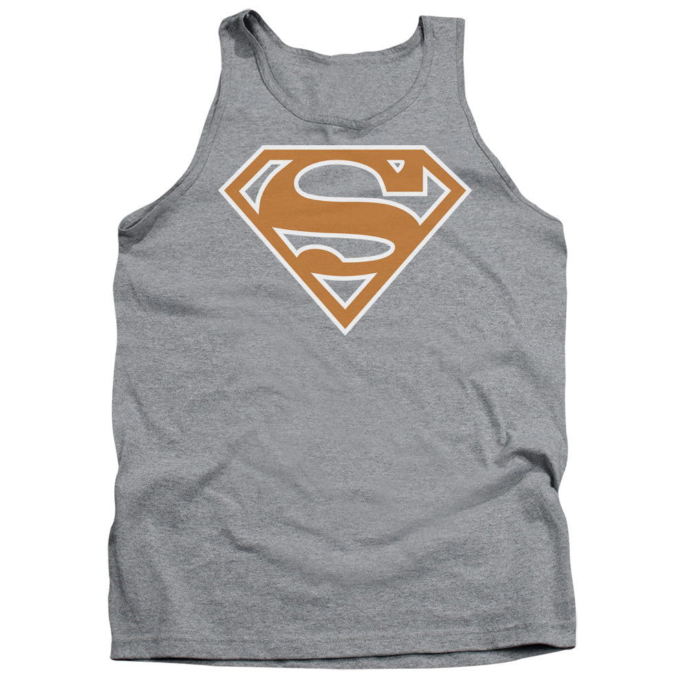 SUPERMAN/BURNT ORANGE&WHITE SHIELD - ADULT TANK - ATHLETIC HEATHER