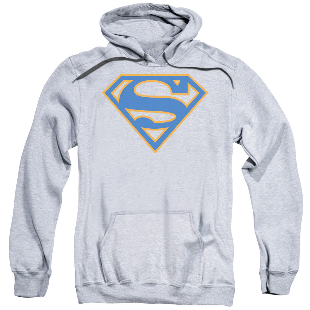 SUPERMAN/BLUE &AMP; ORANGE SHIELD - ADULT PULLOVER HOODIE - ATHLETIC HEATHER