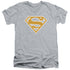 SUPERMAN/LT ORANGE & WHITE SHIELD - S/S ADULT V-NECK 30/1 - ATHLETIC HEATHER