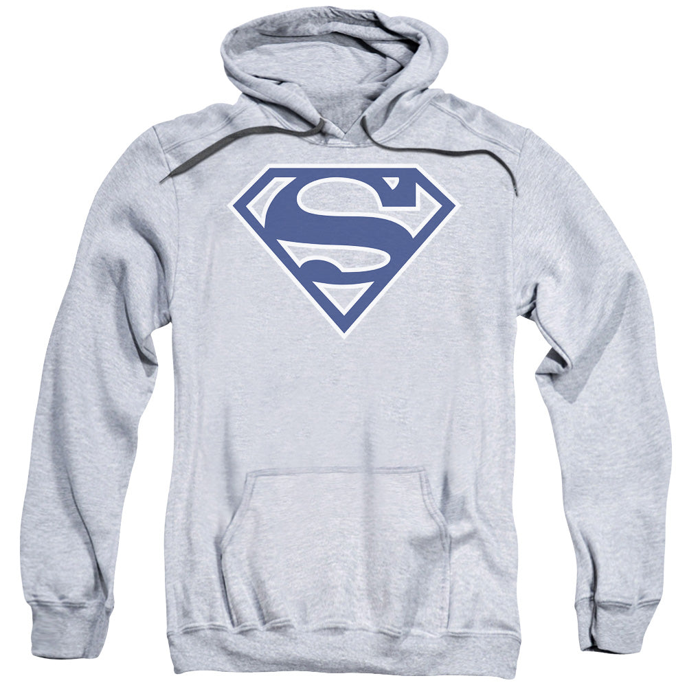 SUPERMAN/NAVY &AMP; WHITE SHIELD - ADULT PULLOVER HOODIE - ATHLETIC HEATHER