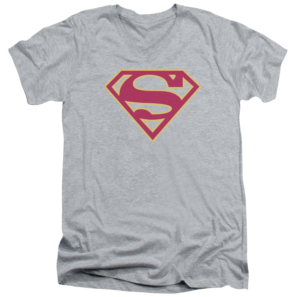 SUPERMAN/RED & GOLD SHIELD - S/S ADULT V-NECK 30/1 - ATHLETIC HEATHER