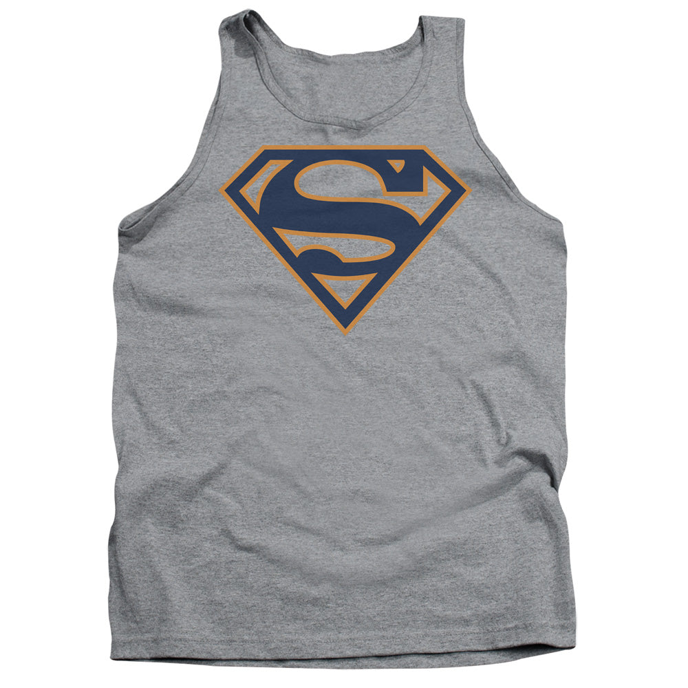 SUPERMAN/NAVY & ORANGE SHIELD - ADULT TANK - ATHLETIC HEATHER