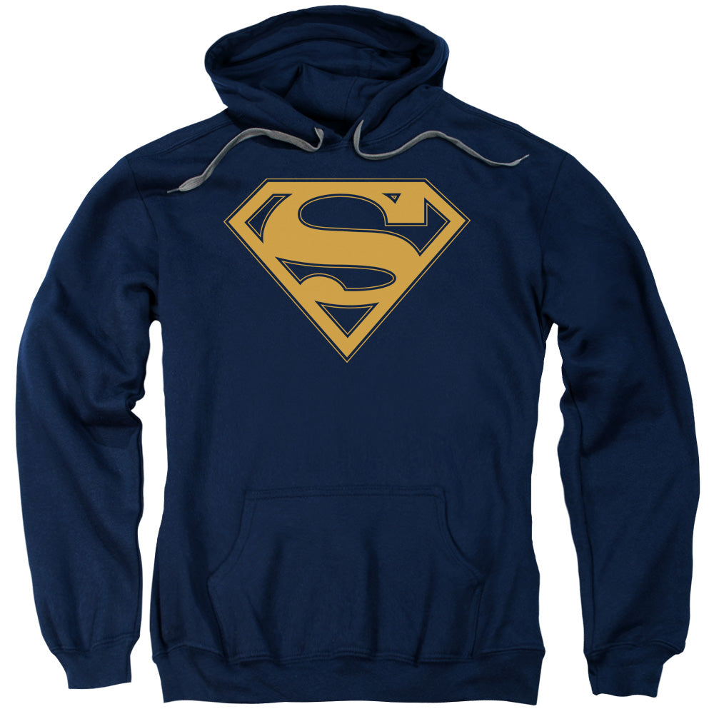 SUPERMAN/NAVY &AMP; ORANGE SHIELD - ADULT PULLOVER HOODIE - NAVY