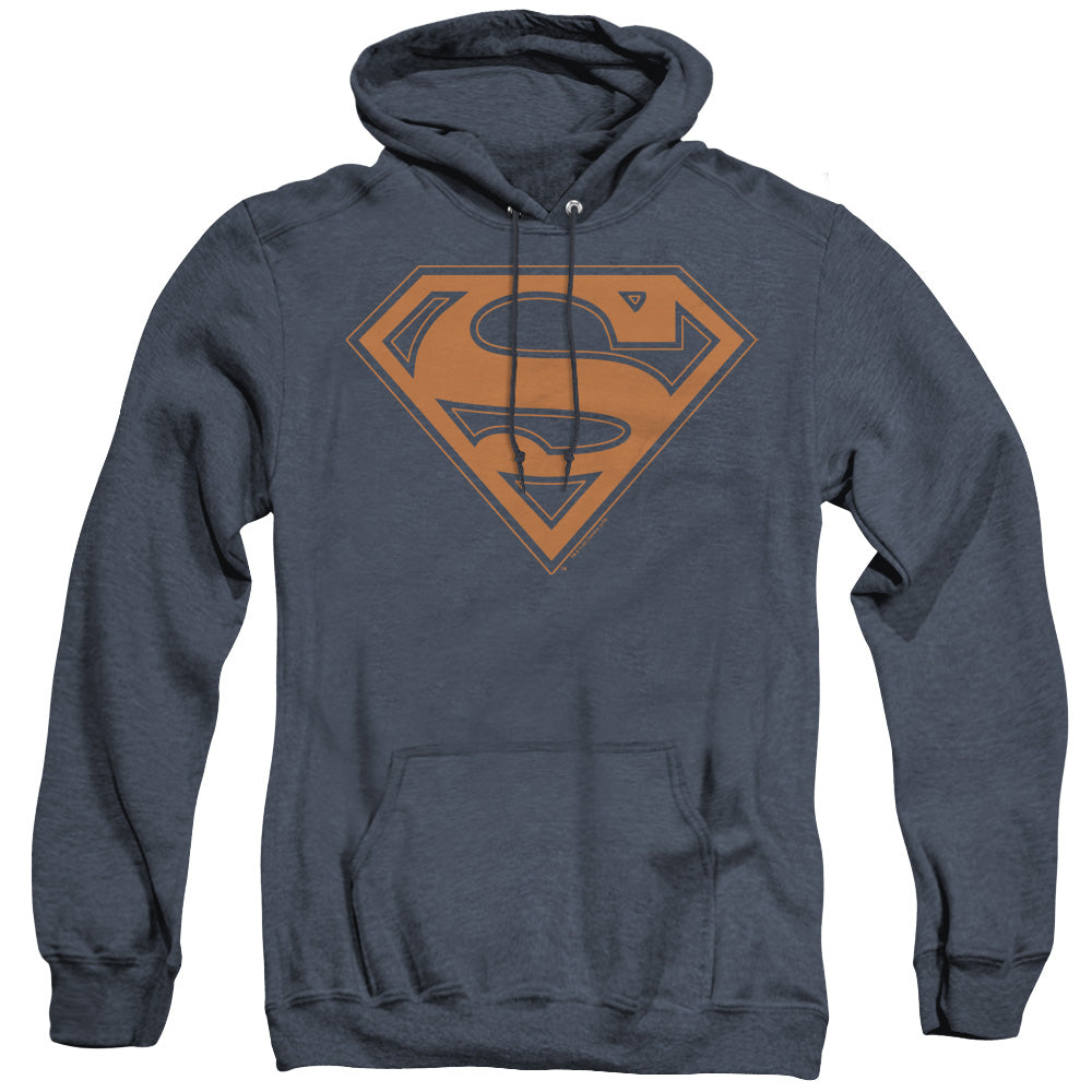 SUPERMAN/NAVY & ORANGE SHIELD - ADULT HEATHER HOODIE - NAVY