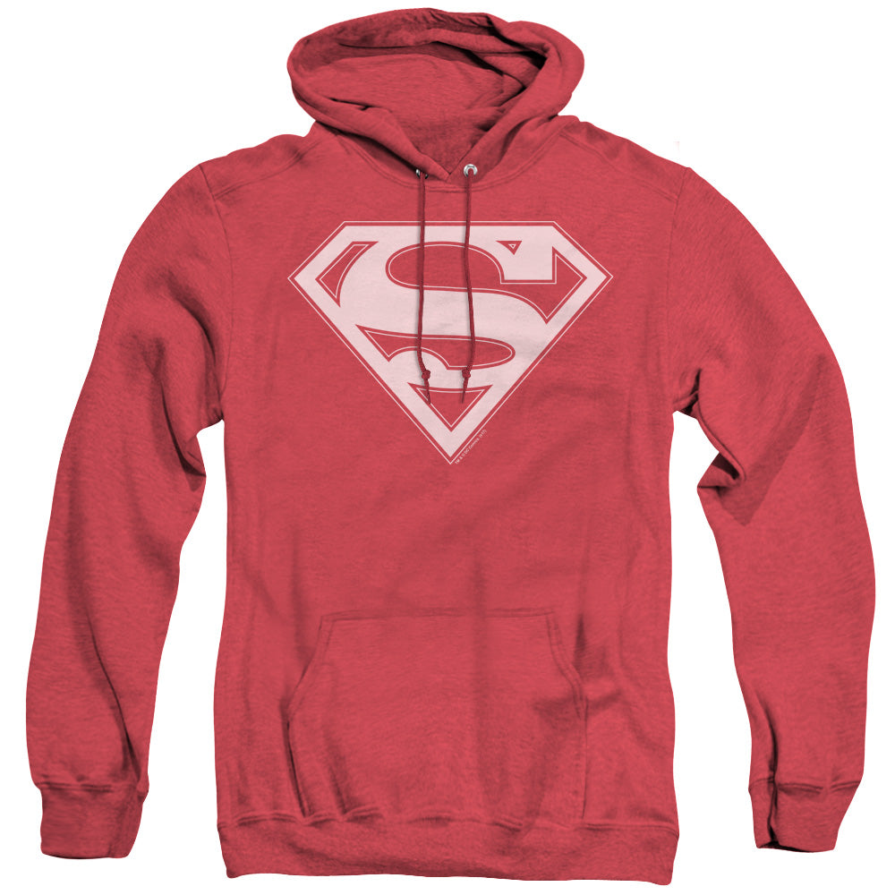 SUPERMAN/RED & WHITE SHIELD - ADULT HEATHER HOODIE - RED