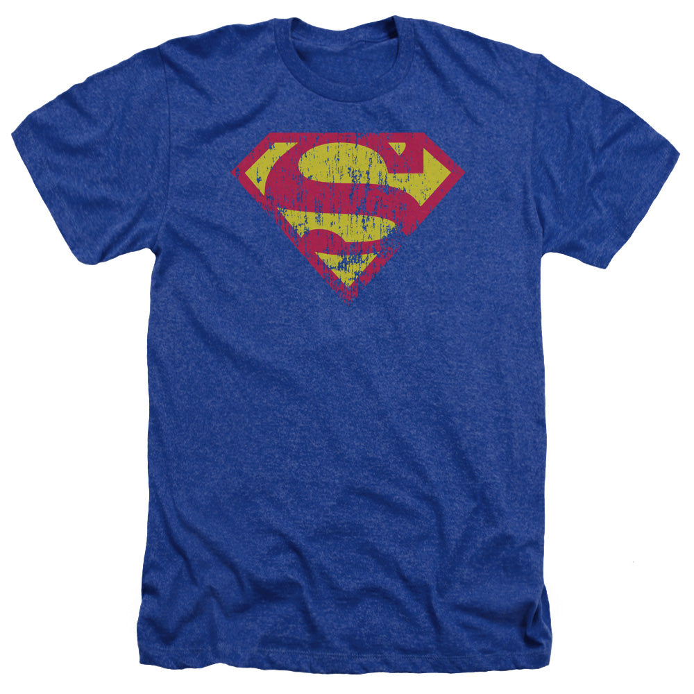 SUPERMAN/CLASSIC LOGO DISTRESSED - ADULT HEATHER - ROYAL BLUE