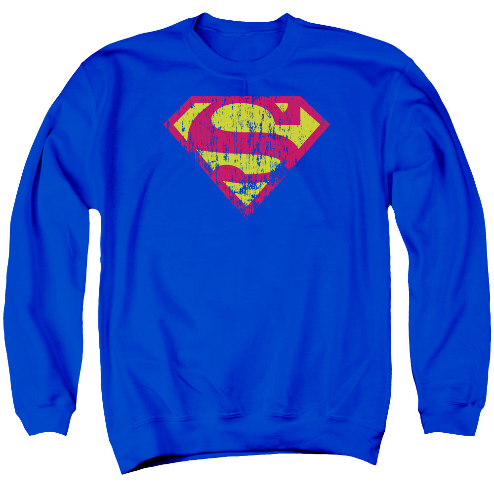 SUPERMAN/CLASSIC LOGO DISTRESSED - ADULT CREWNECK SWEATSHIRT - ROYAL BLUE