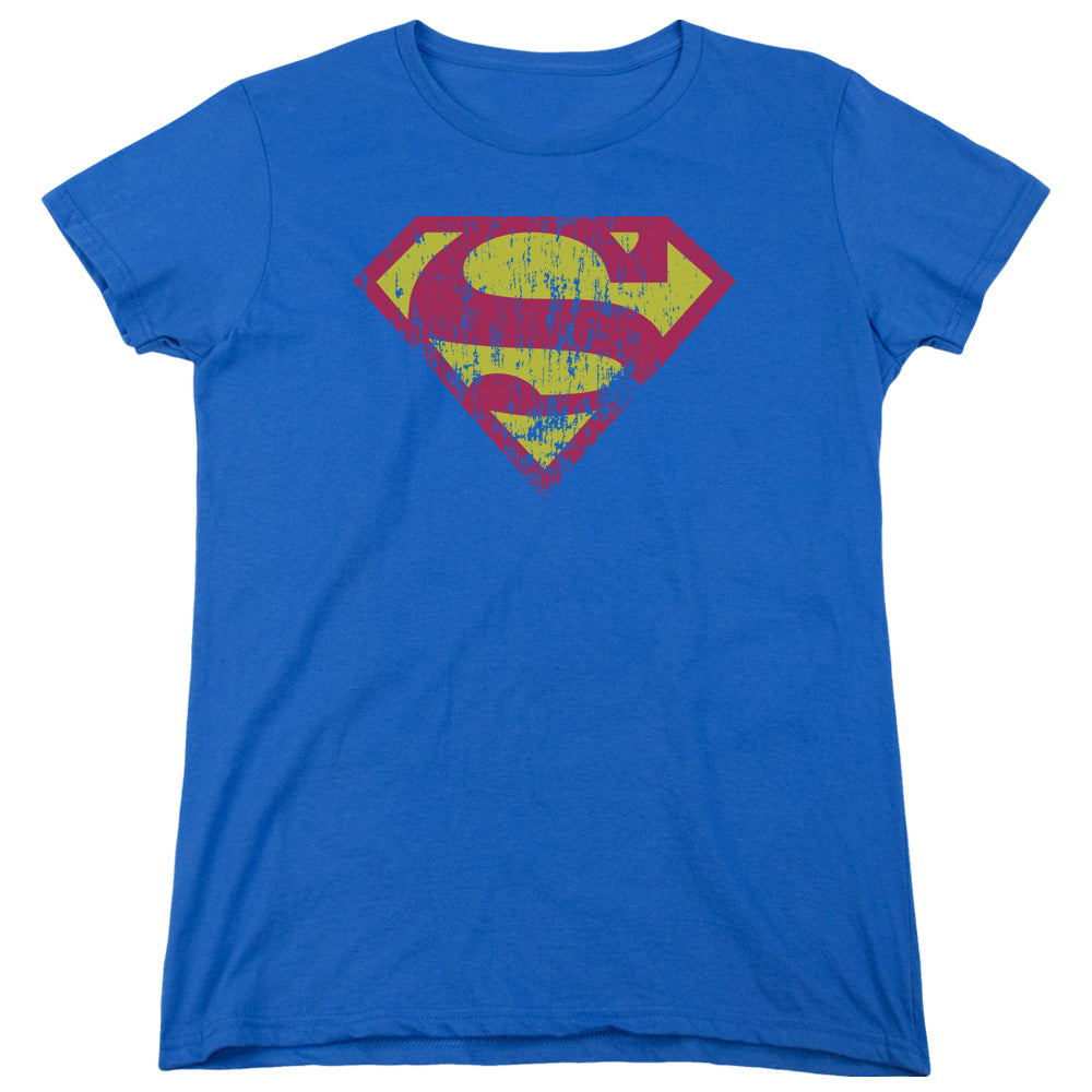 SUPERMAN/CLASSIC LOGO DISTRESSED - S/S WOMENS TEE - ROYAL BLUE