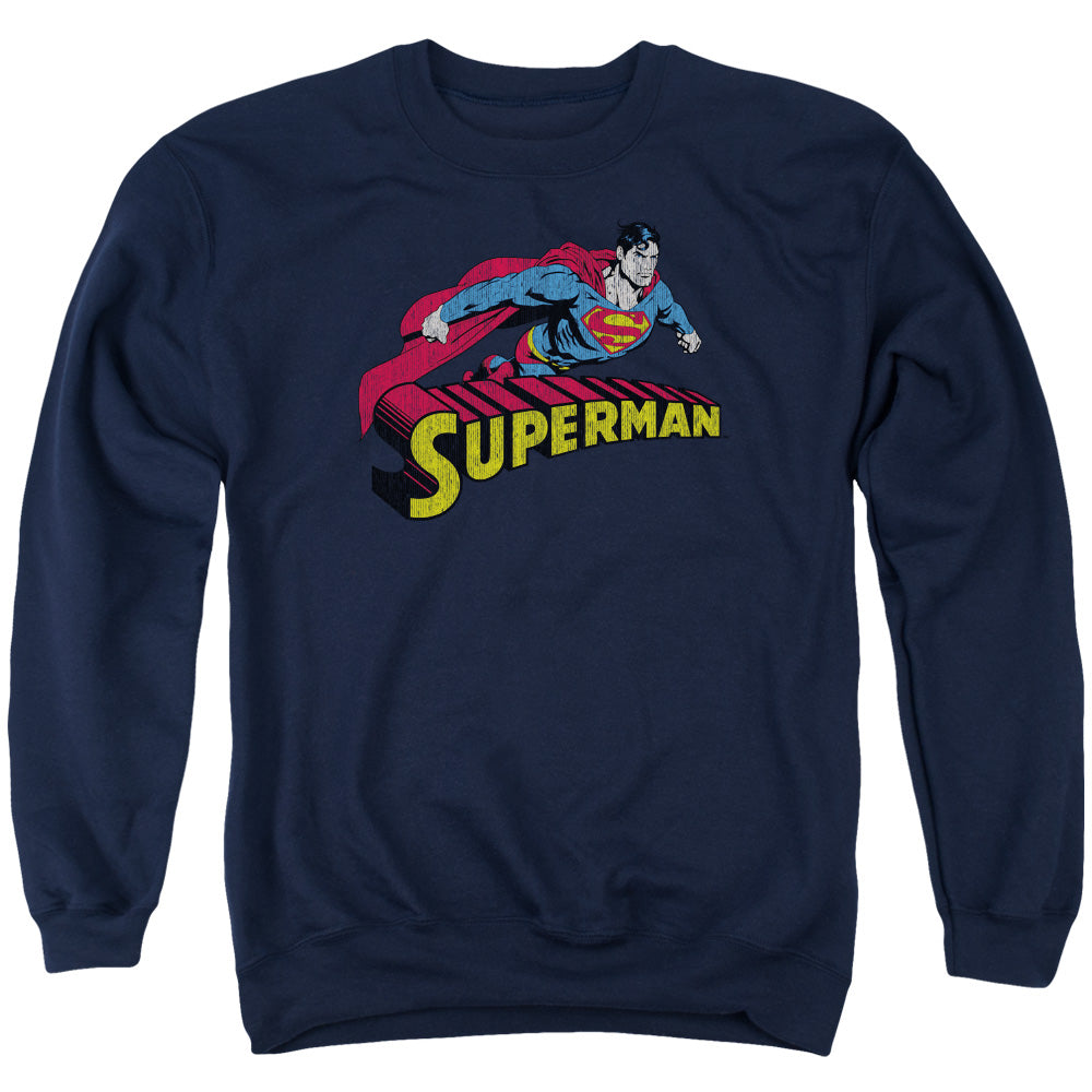 SUPERMAN/FLYING OVER - ADULT CREWNECK SWEATSHIRT - NAVY
