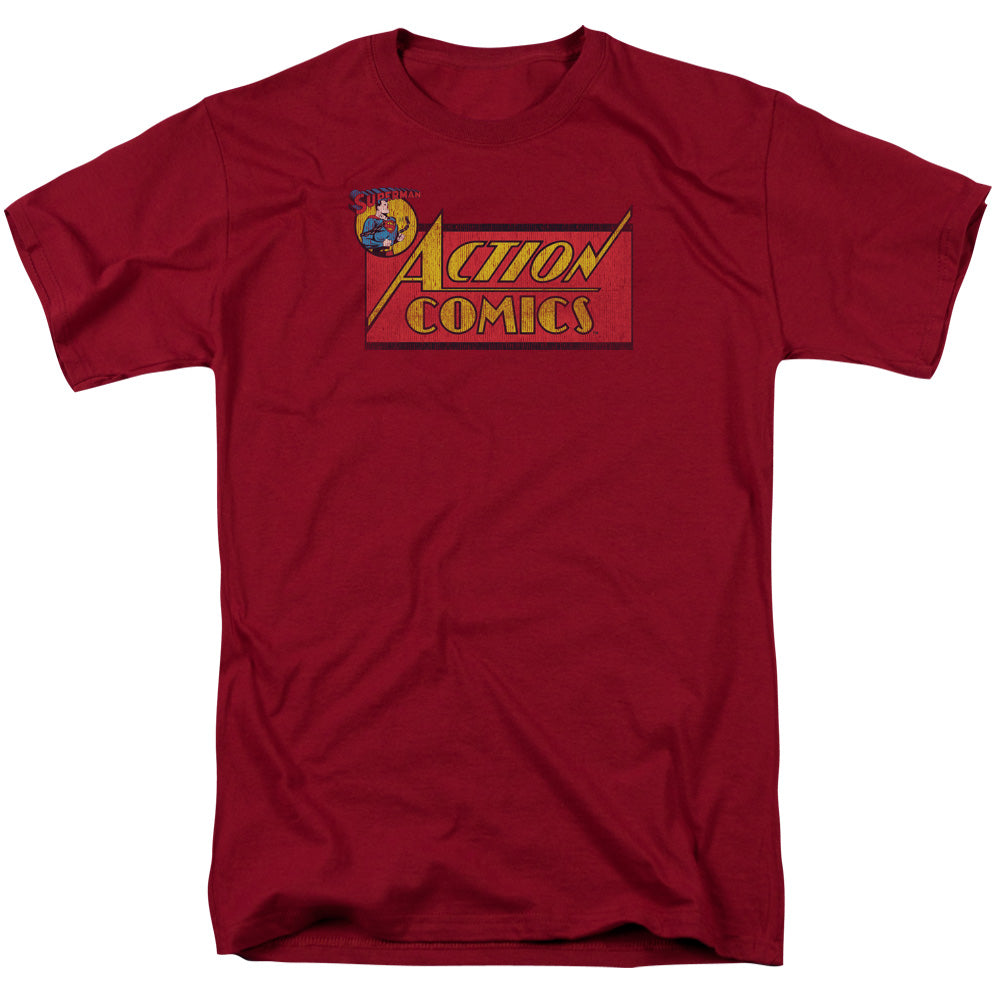 SUPERMAN/ACTION COMICS LOGO - S/S ADULT 18/1 - CARDINAL