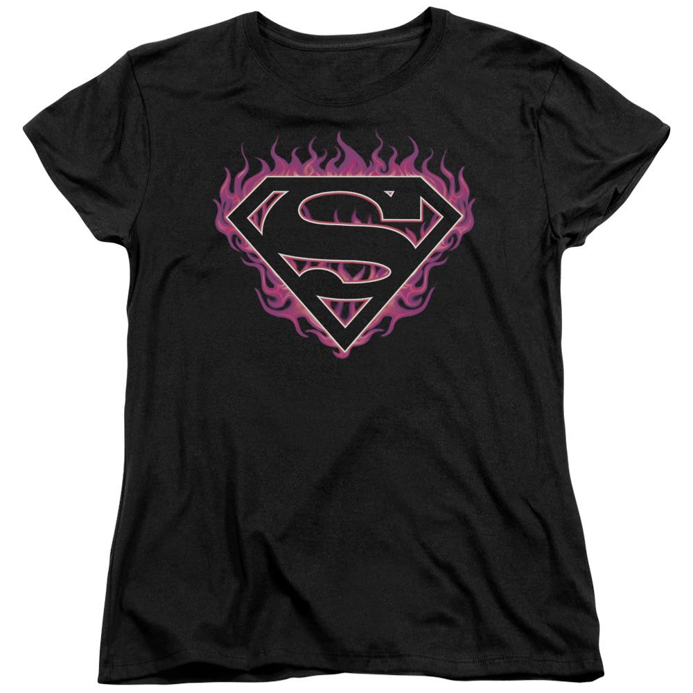 SUPERMAN/FUCHSIA FLAMES - S/S WOMENS TEE - BLACK