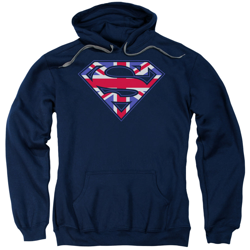 SUPERMAN/GREAT BRITIAN SHIELD - ADULT PULLOVER HOODIE - NAVY