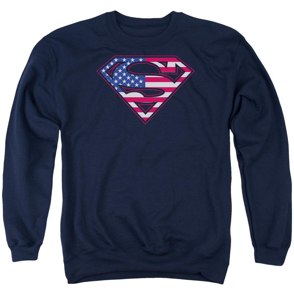 SUPERMAN/U S SHIELD - ADULT CREWNECK SWEATSHIRT - NAVY
