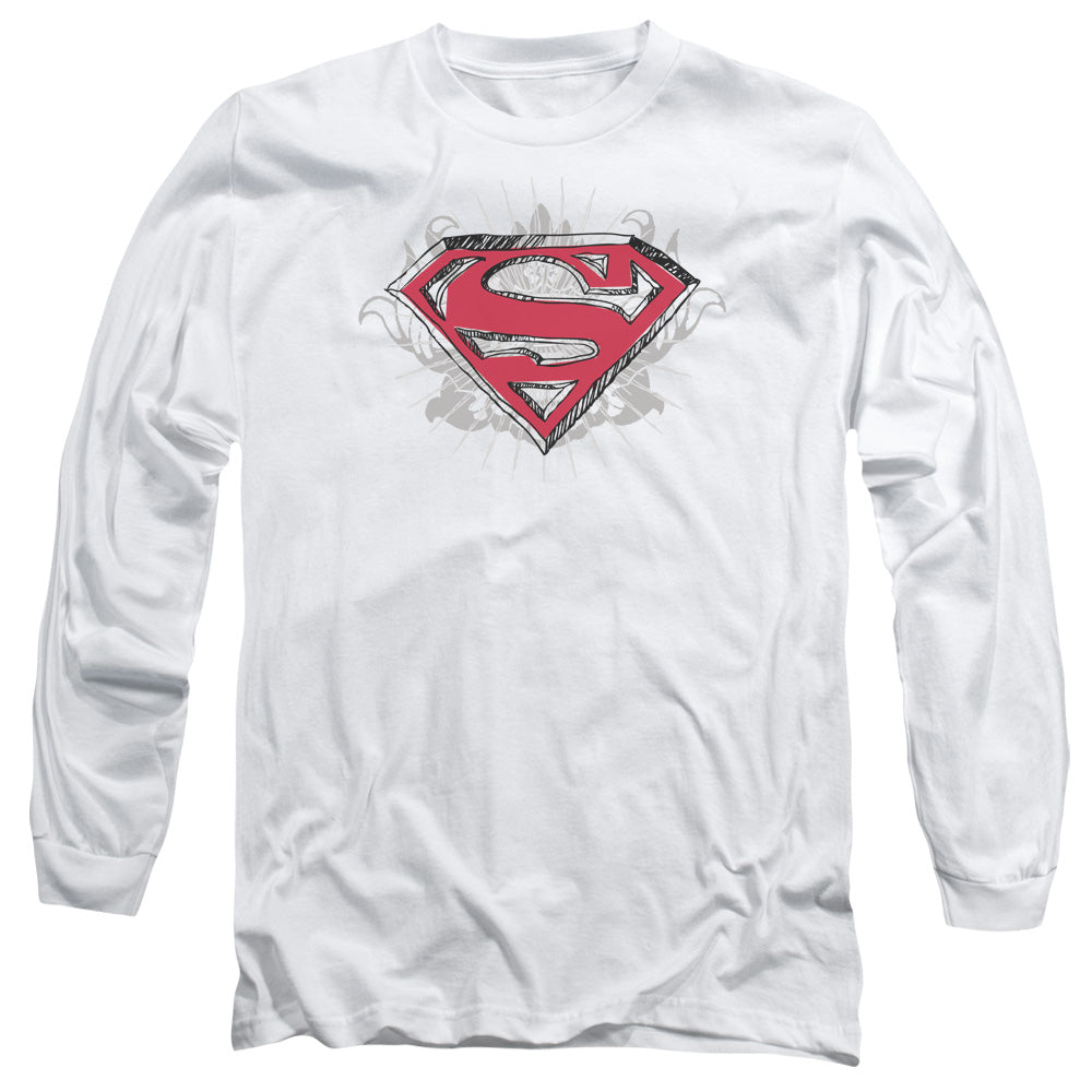 SUPERMAN/HASTILY DRAWN SHIELD - L/S ADULT 18/1 - WHITE