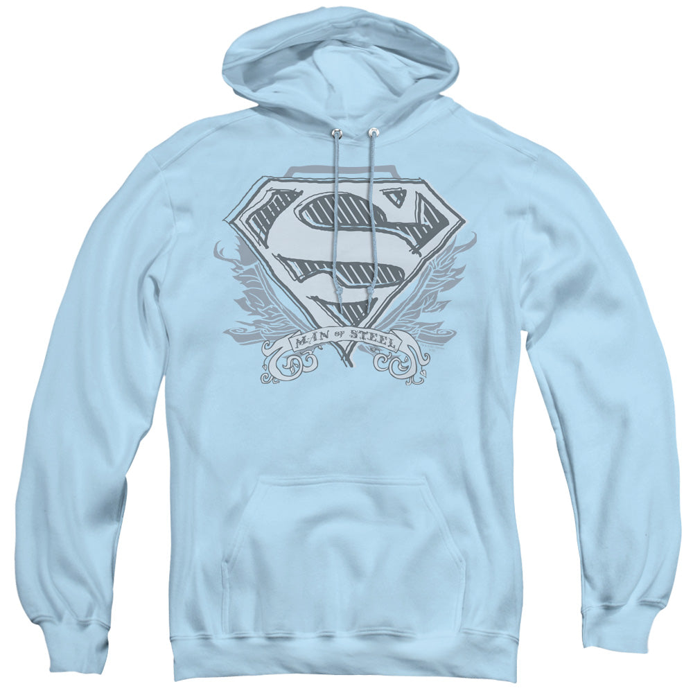 SUPERMAN/SKETCHY CREST SHIELD - ADULT PULLOVER HOODIE - LIGHT BLUE