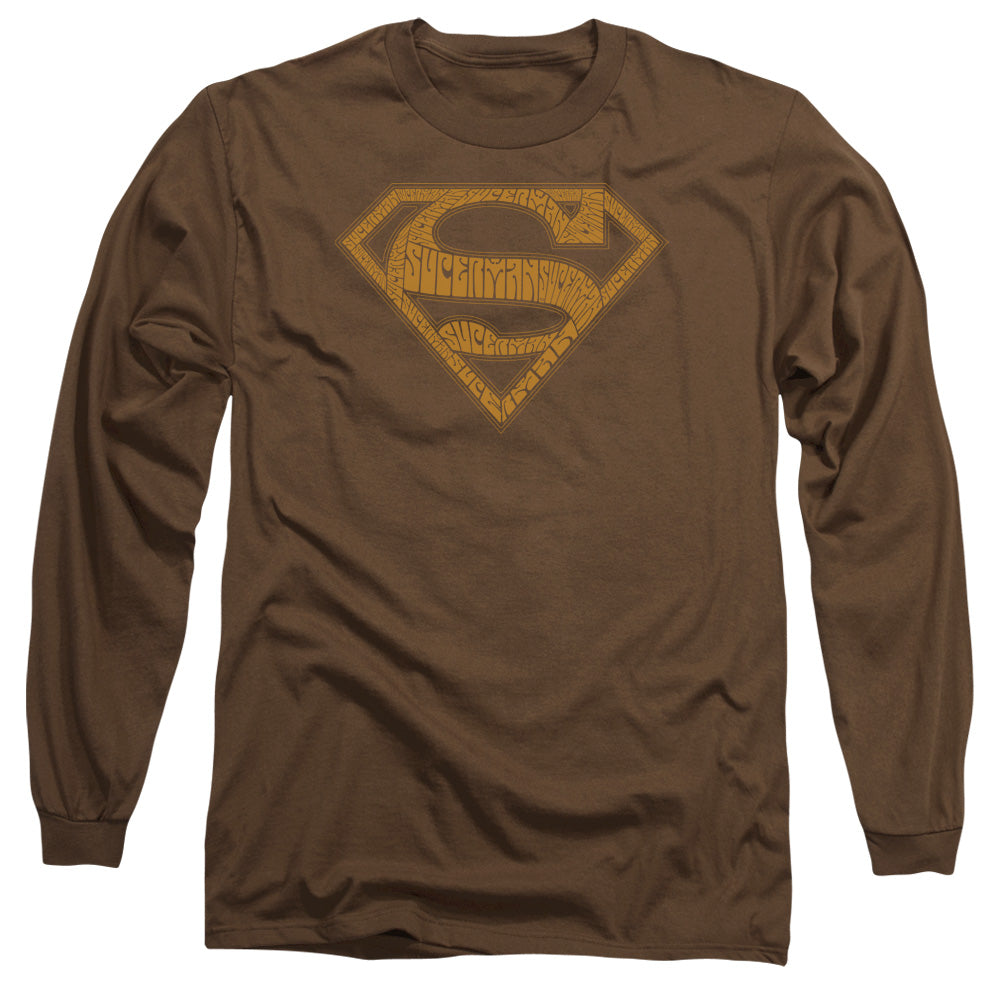 SUPERMAN/60S TYPE SHIELD -  L/S ADULT 18/1  - COFFEE