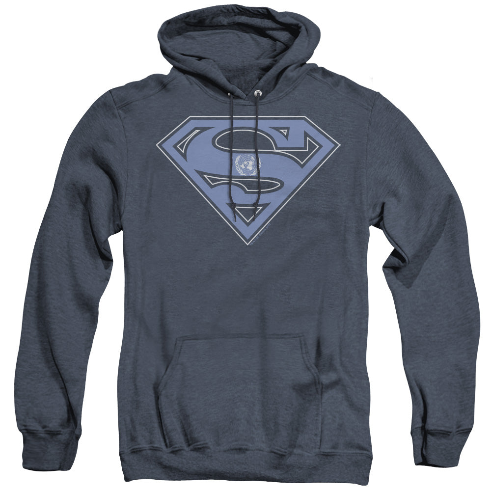 SUPERMAN/U N SHIELD - ADULT HEATHER HOODIE - NAVY