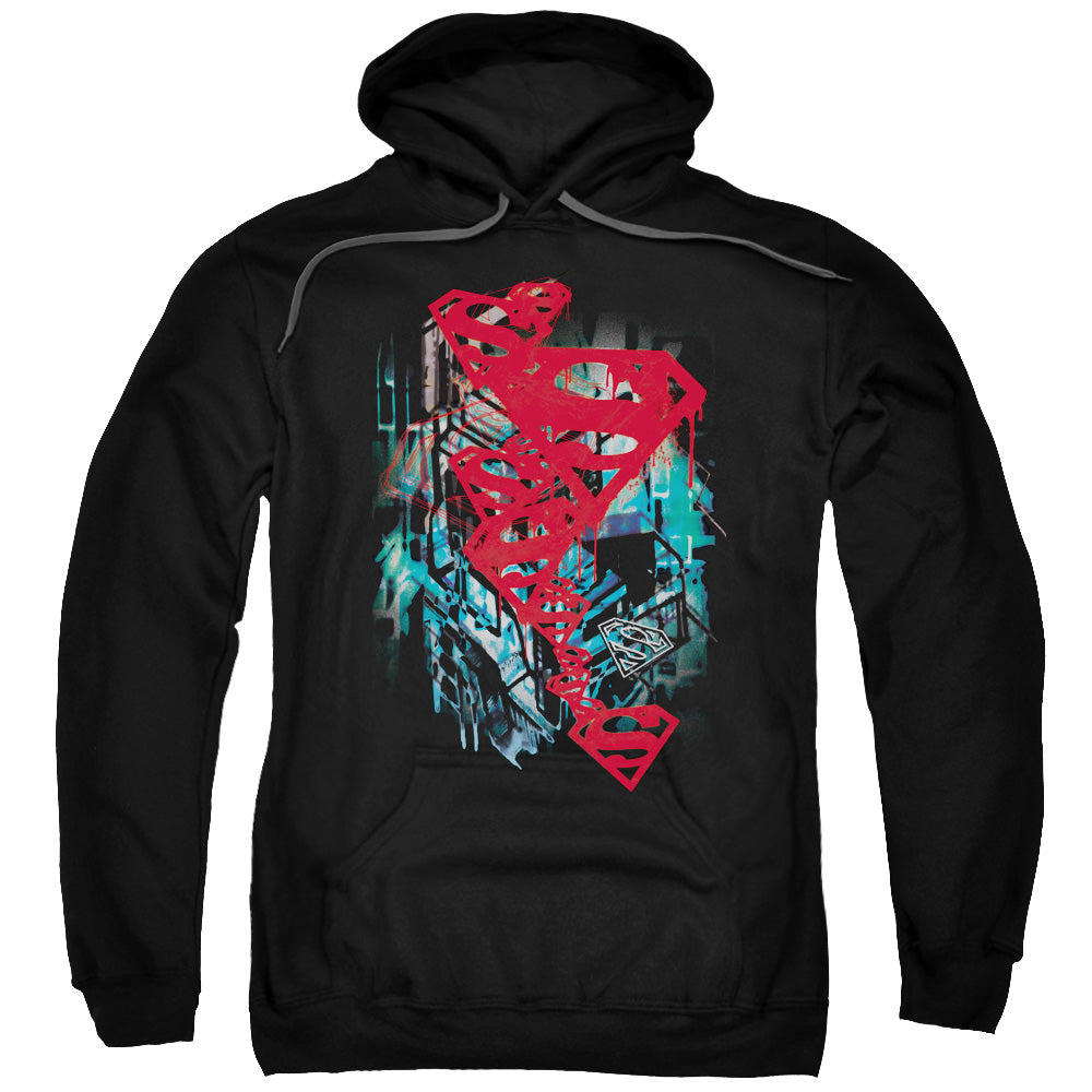 SUPERMAN/GRITTY - ADULT PULLOVER HOODIE - BLACK