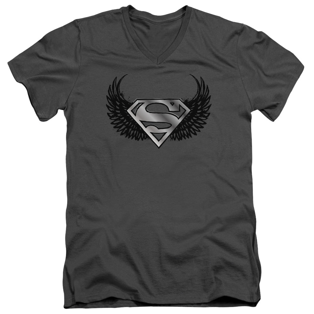 SUPERMAN/DIRTY WINGS - S/S ADULT V-NECK 30/1 - CHARCOAL