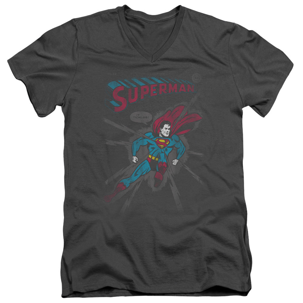 SUPERMAN/IT TICKLES - S/S ADULT V-NECK 30/1 - CHARCOAL