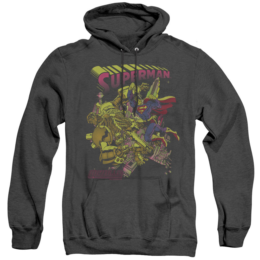 SUPERMAN/VERSUS METALLO BLACKLIGHT - ADULT HEATHER HOODIE - BLACK