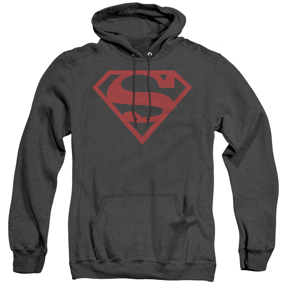 SUPERMAN/RED ON BLACK SHIELD - ADULT HEATHER HOODIE - BLACK