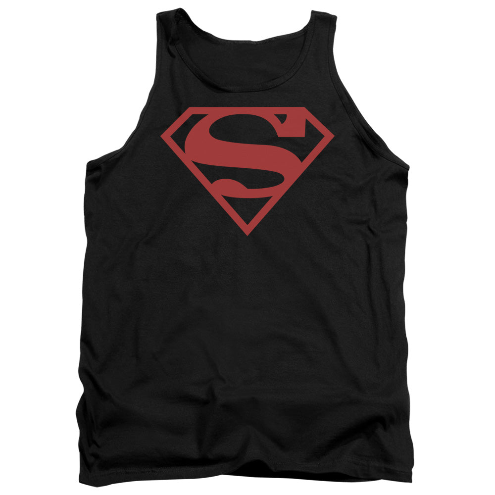 SUPERMAN/RED ON BLACK SHIELD - ADULT TANK - BLACK