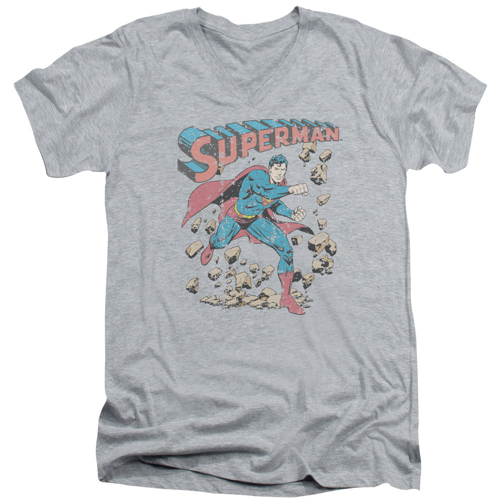 SUPERMAN/MAD AT ROCKS - S/S ADULT V-NECK 30/1 - ATHLETIC HEATHER