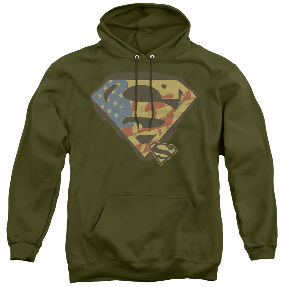 SUPERMAN/NOT AFRAID - ADULT PULLOVER HOODIE - MILITARY GREEN