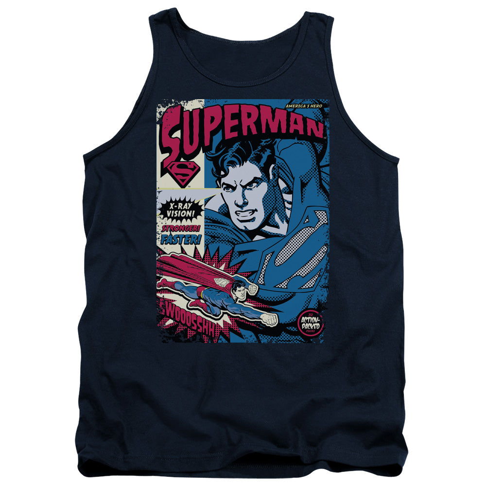 SUPERMAN/ACTION PACKED - ADULT TANK - NAVY