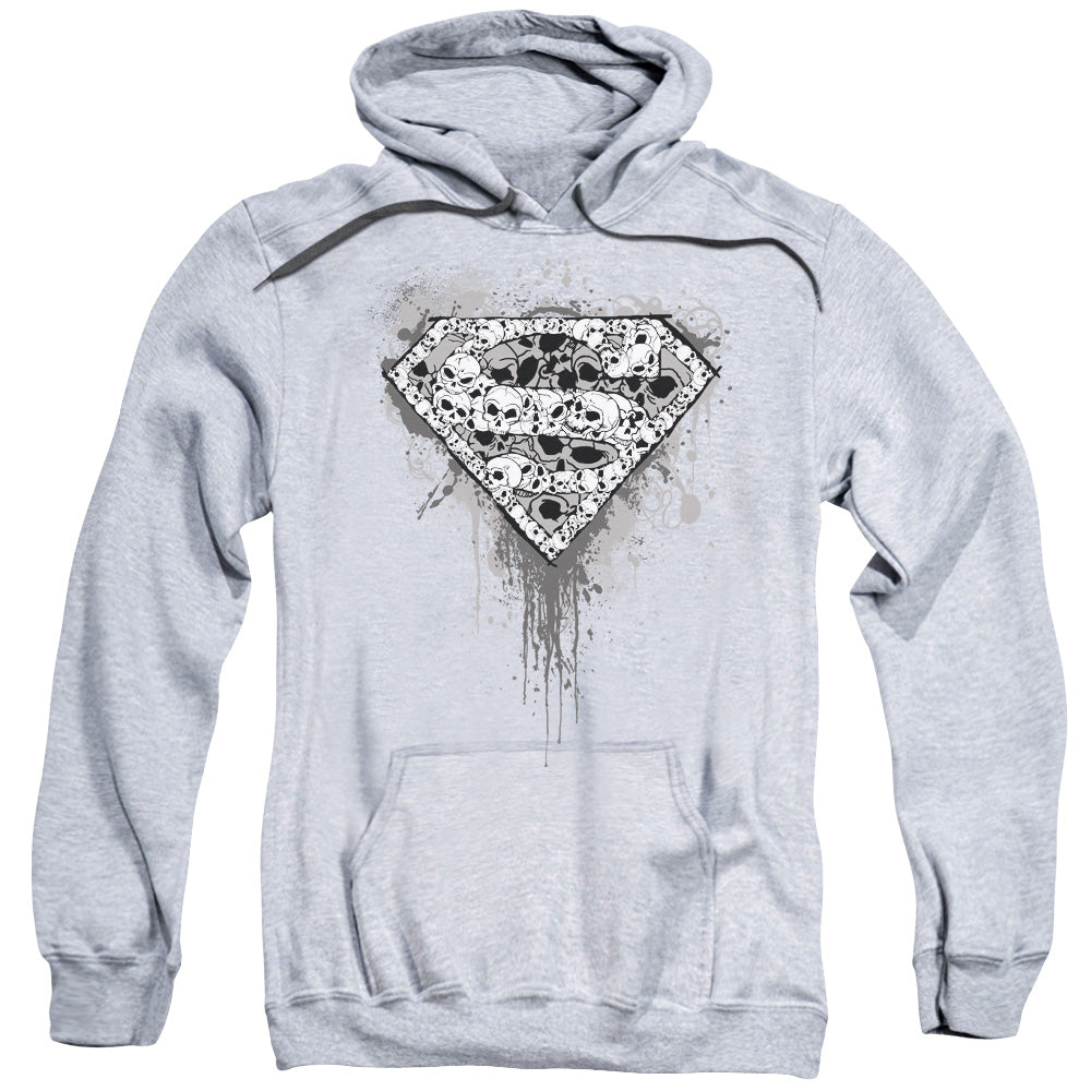 SUPERMAN/MANY SUPER SKULLS - ADULT PULLOVER HOODIE - ATHLETIC HEATHER