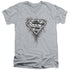 SUPERMAN/MANY SUPER SKULLS - S/S ADULT V-NECK 30/1 - ATHLETIC HEATHER