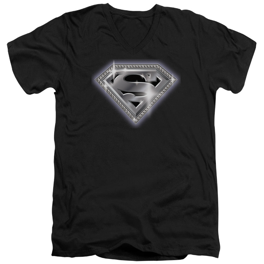SUPERMAN/BLING SHIELD - S/S ADULT V-NECK 30/1 - BLACK
