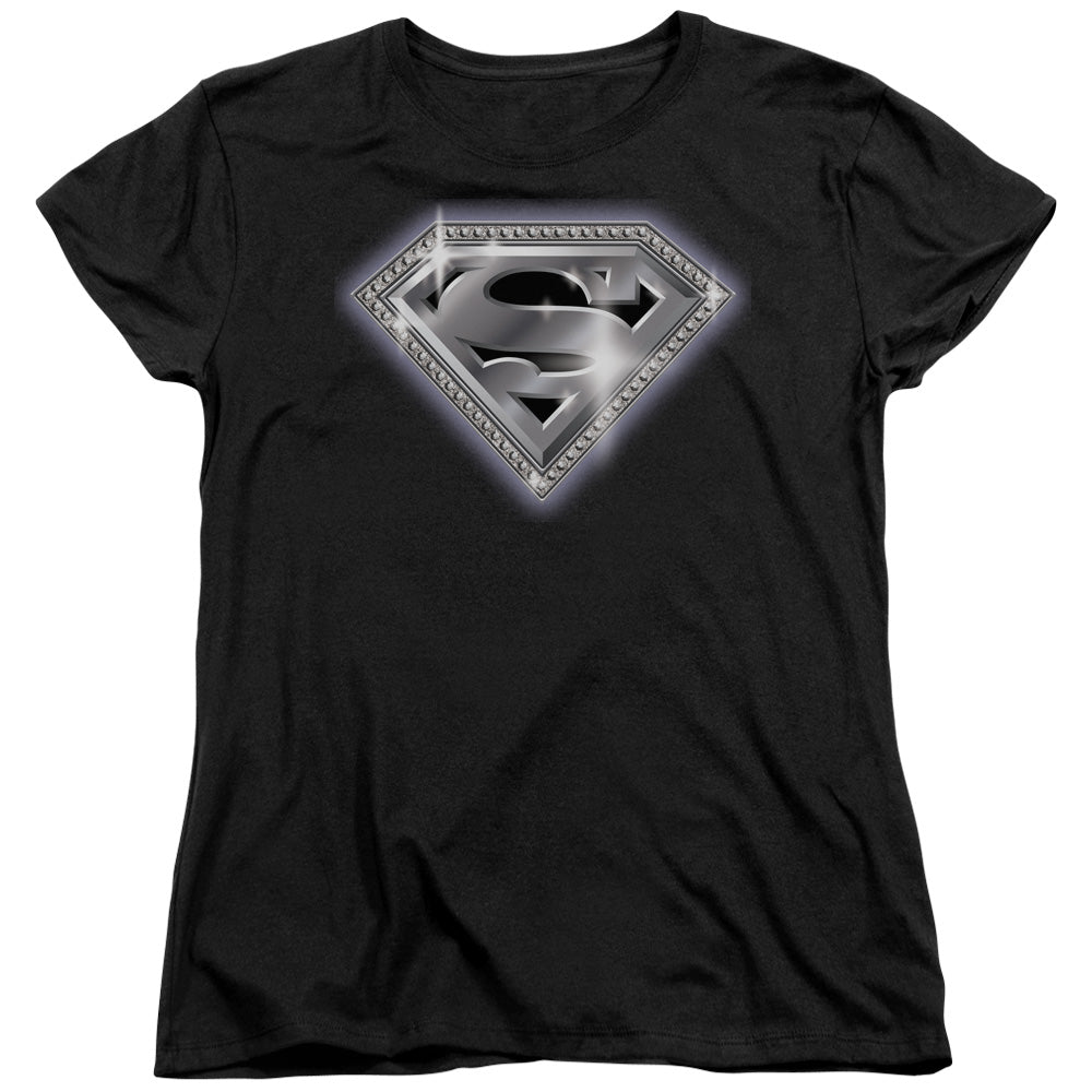 SUPERMAN/BLING SHIELD - S/S WOMENS TEE - BLACK