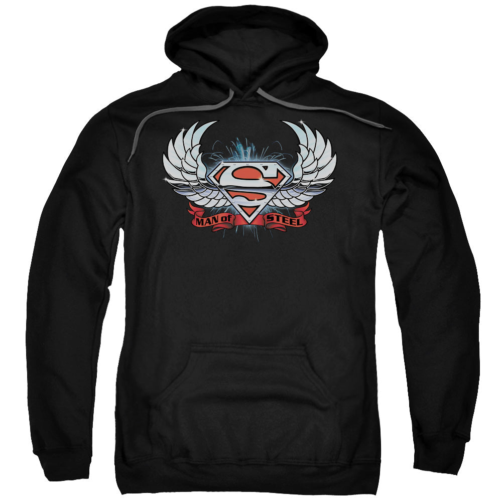 SUPERMAN/CHROME WINGS SHIELD - ADULT PULLOVER HOODIE - BLACK