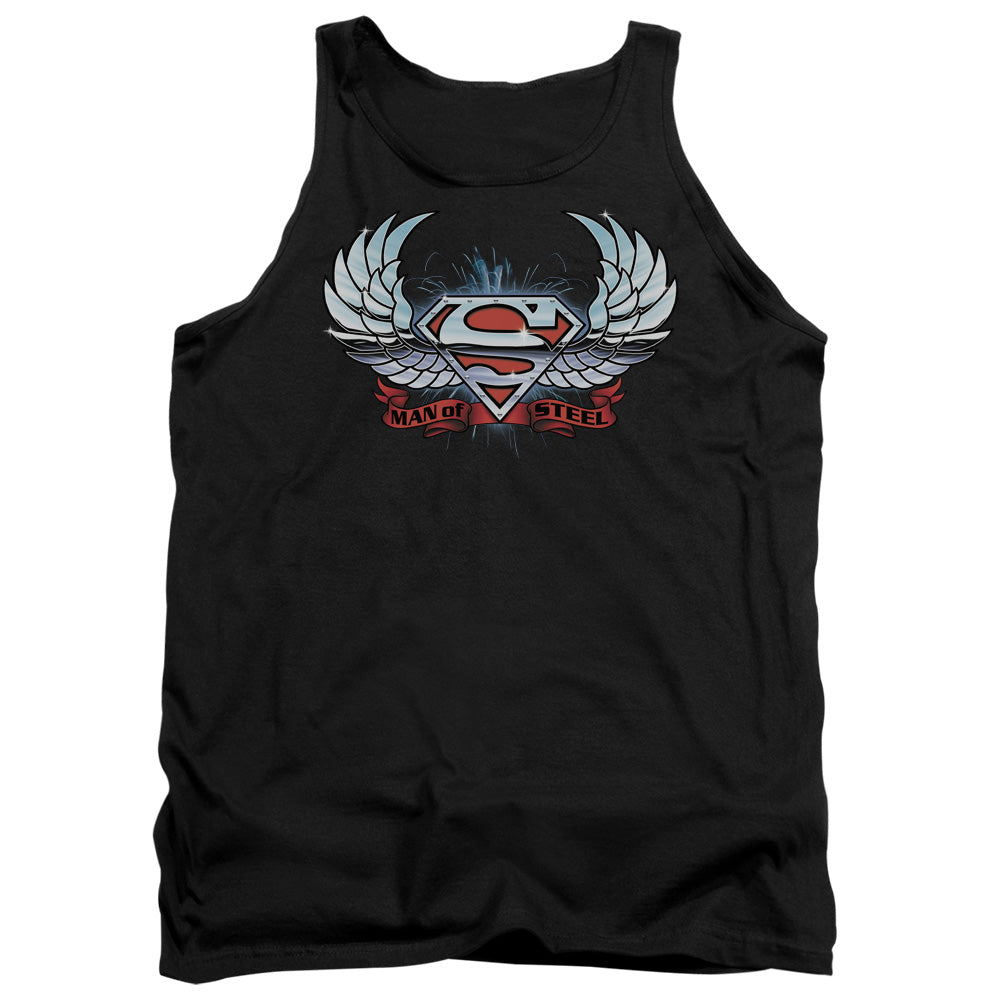 SUPERMAN/CHROME WINGS SHIELD - ADULT TANK - BLACK