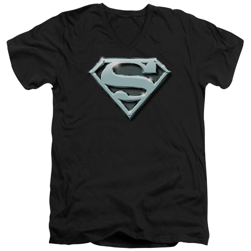 SUPERMAN/CHROME SHIELD - S/S ADULT V-NECK 30/1 - BLACK