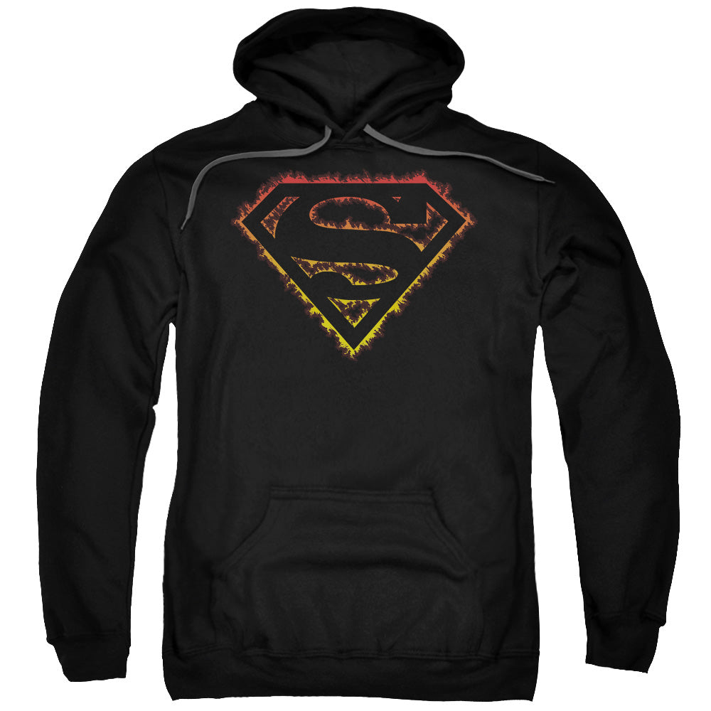 SUPERMAN/FLAME OUTLINED LOGO - ADULT PULLOVER HOODIE - BLACK