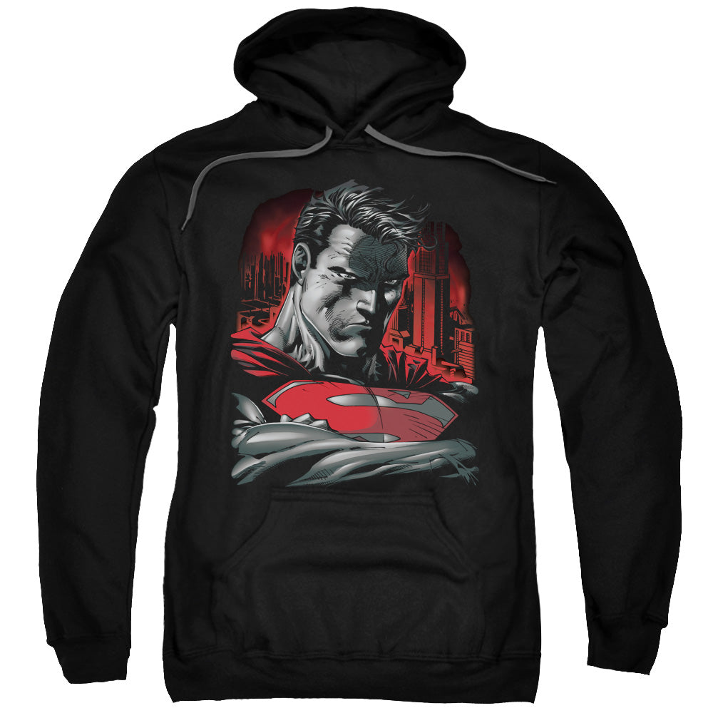 SUPERMAN/MAN OF STEEL - ADULT PULLOVER HOODIE - BLACK