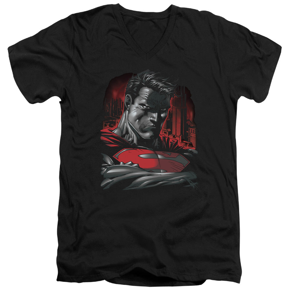 SUPERMAN/MAN OF STEEL - S/S ADULT V-NECK 30/1 - BLACK