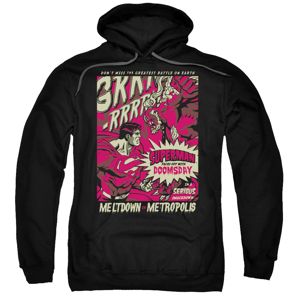 SUPERMAN/METROPOLIS MELTDOWN - ADULT PULLOVER HOODIE - BLACK