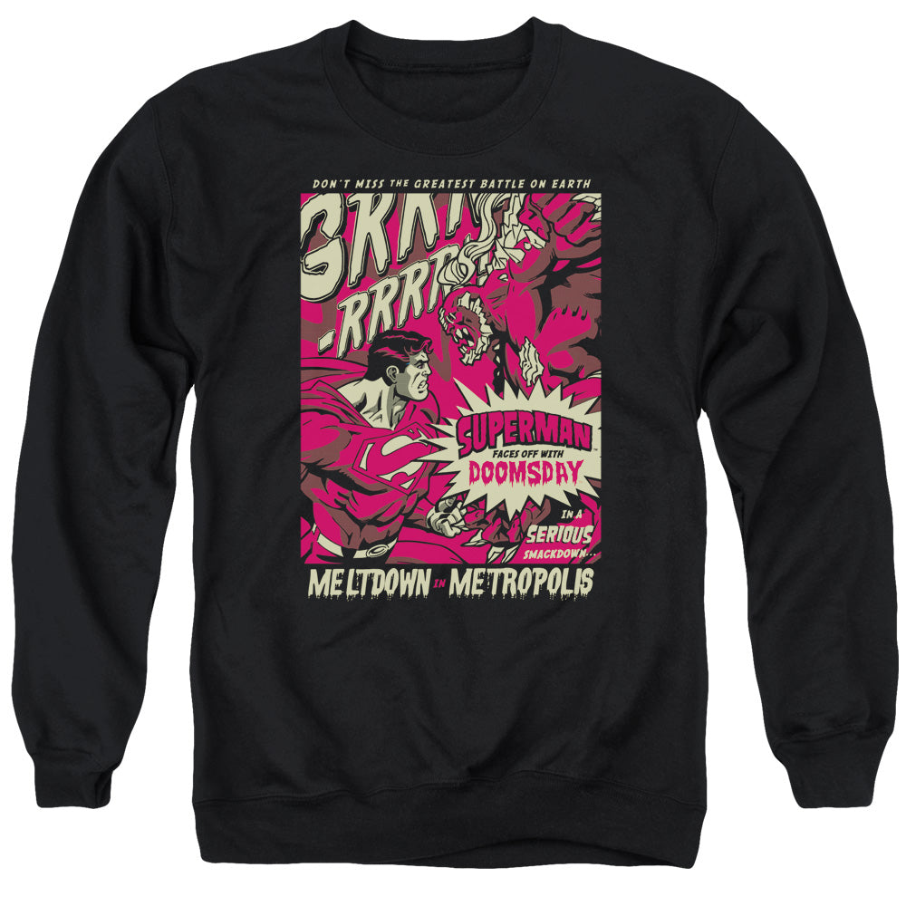 SUPERMAN/METROPOLIS MELTDOWN - ADULT CREWNECK SWEATSHIRT - BLACK