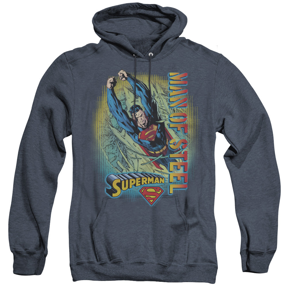 SUPERMAN/BREAKTHROUGH - ADULT HEATHER HOODIE - NAVY