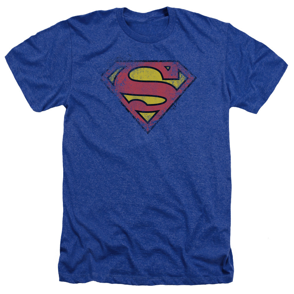 SUPERMAN/DESTROYED SUPES LOGO - ADULT HEATHER - ROYAL BLUE