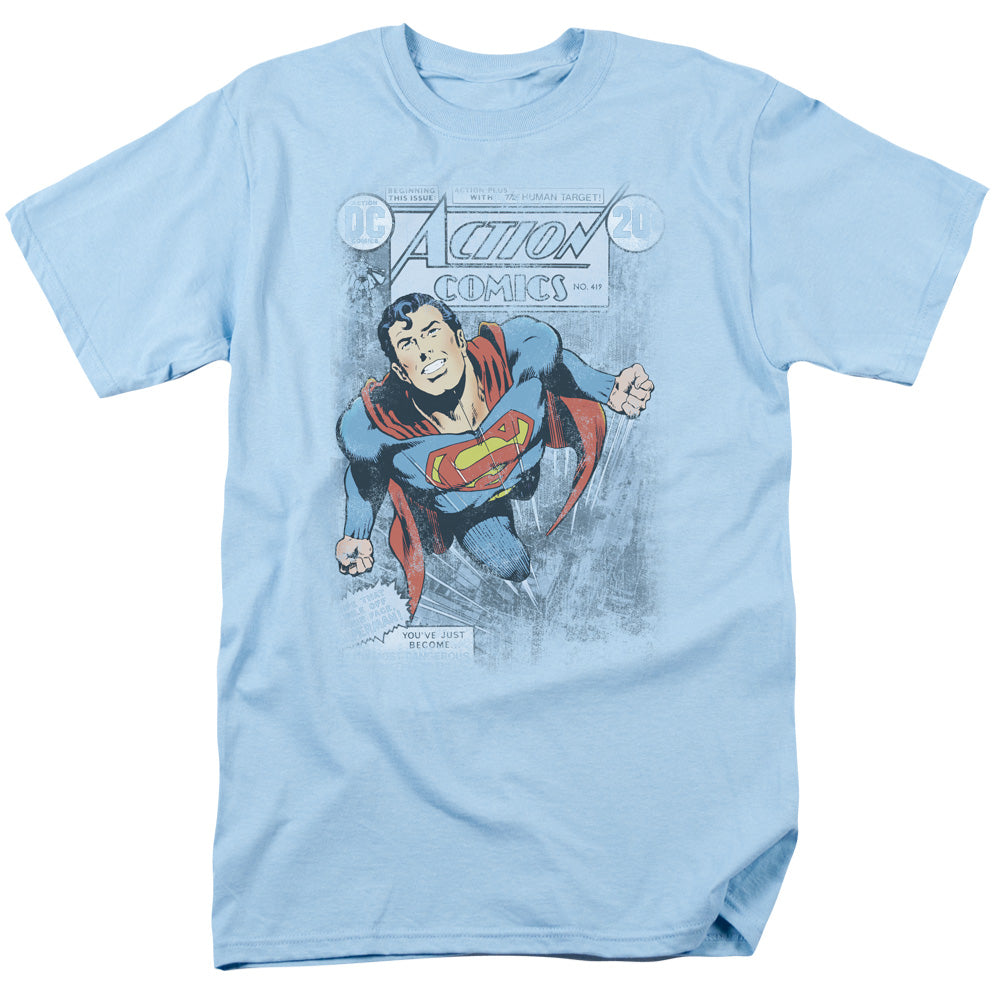 SUPERMAN/ACTION #419 DISTRESS - S/S ADULT 18/1 - LIGHT BLUE