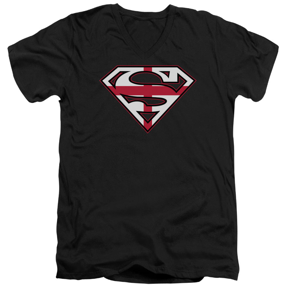 SUPERMAN/ENGLISH SHIELD - S/S ADULT V-NECK 30/1 - BLACK